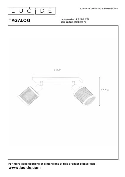 Lucide TAGALOG - Ceiling spotlight - 2xE27 - Black - technical